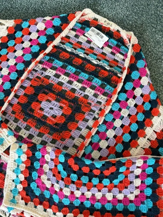 POL Multicolor Crochet Granny-Square Cardigan in Cream, Red, Pink, Blue - Picture 2 of 5